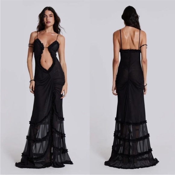 JADED LONDON Fatale Maxi Dress in Midnight Black UK 8 US 4 - Picture 3 of 12